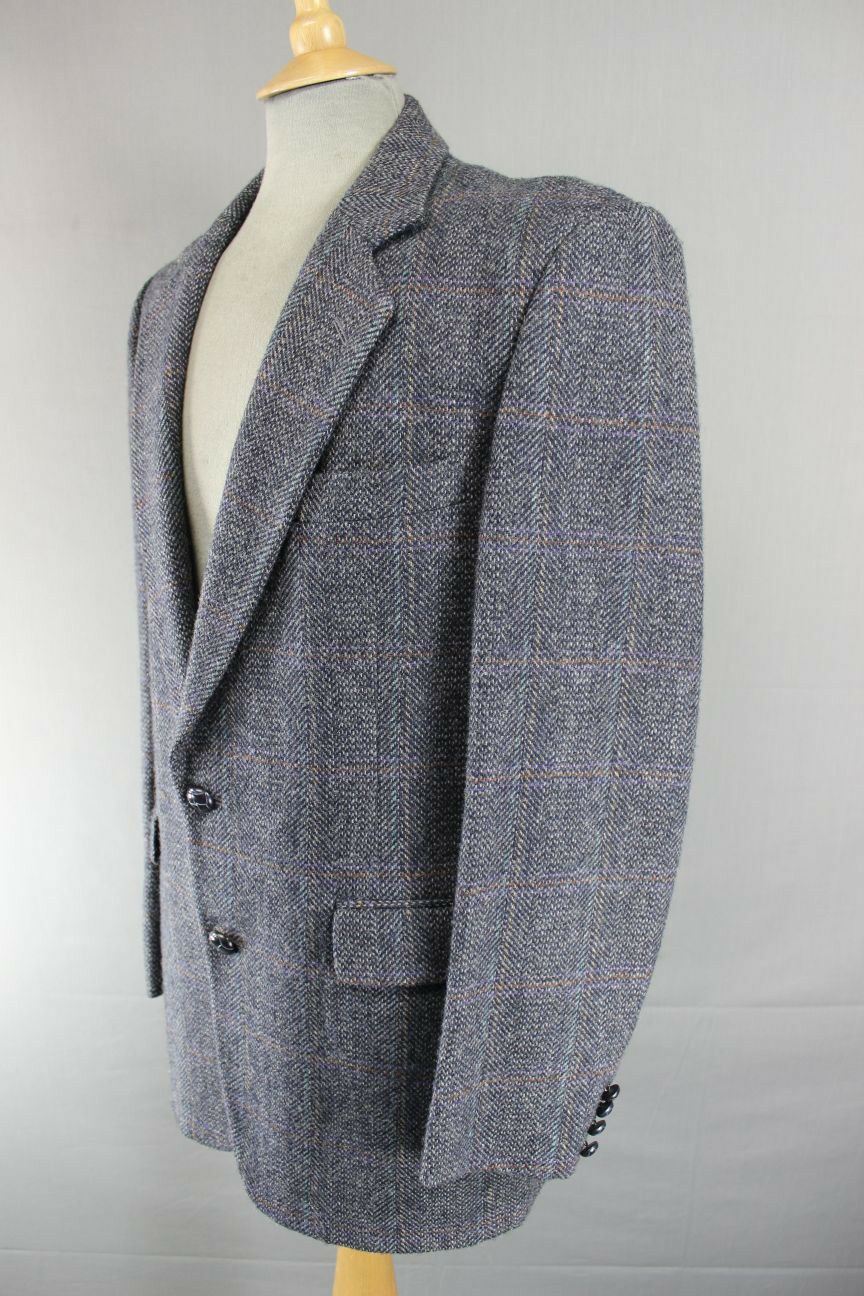 SUPERB CONDITION MICHEL JARDIN BLUE/GREY CHECKED TWEED JACKET 39 INCH