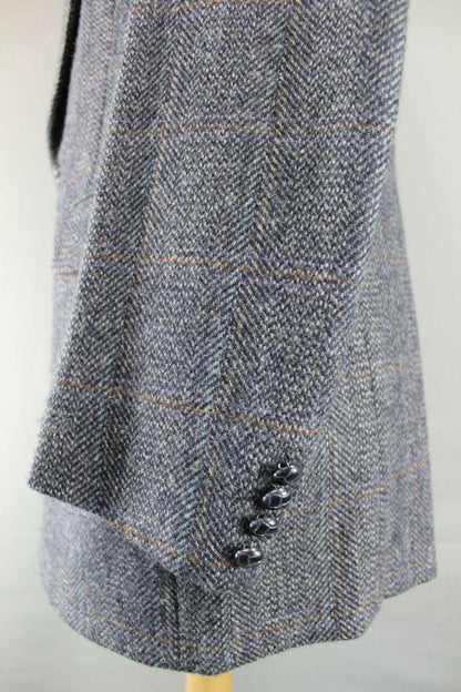 SUPERB CONDITION MICHEL JARDIN BLUE/GREY CHECKED TWEED JACKET 39 INCH