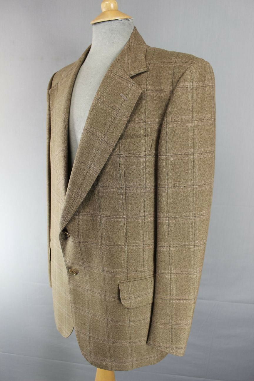 VINTAGE 1970's BRITISH MADE DAKS SIMPSON BROWN CHECKED TERYLENE/WOOL JACKET 40IN