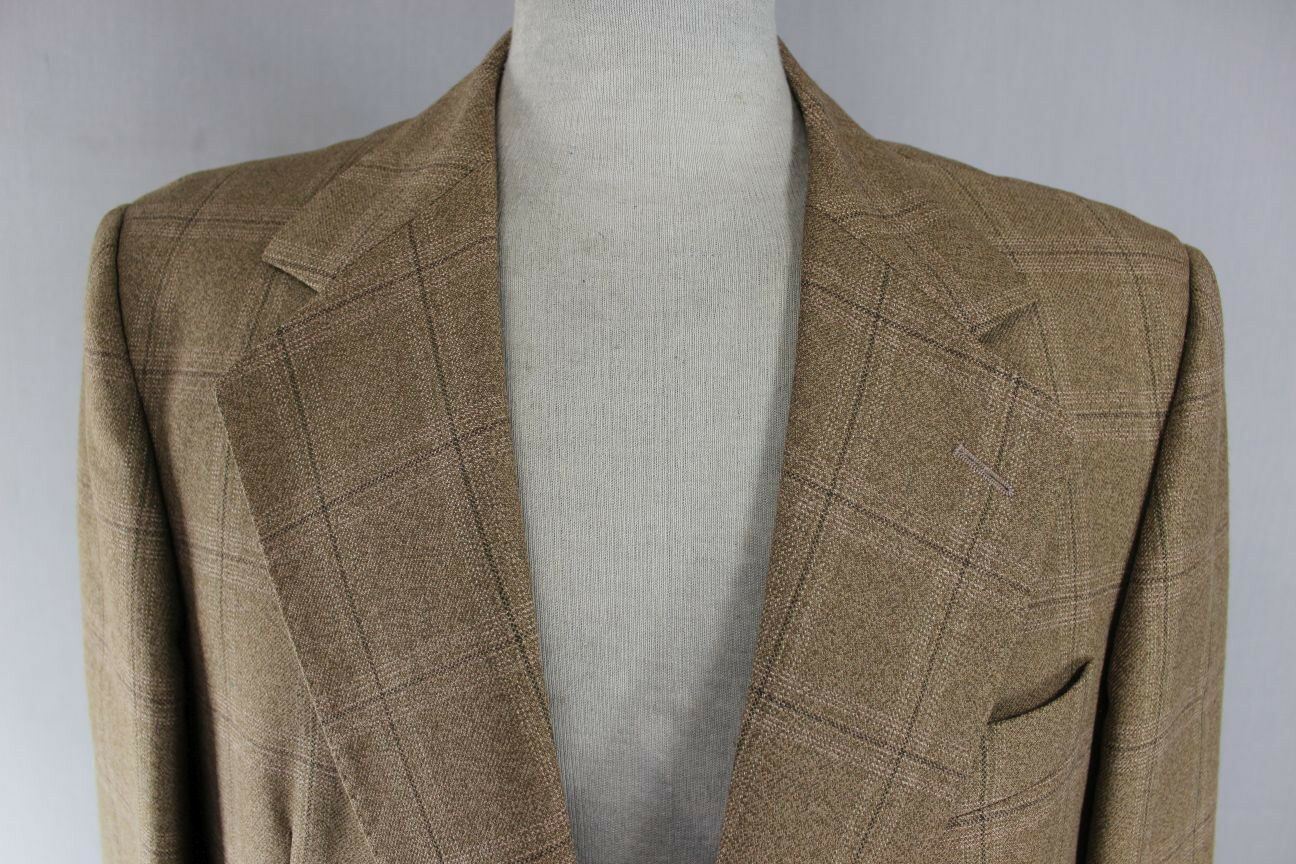 VINTAGE 1970's BRITISH MADE DAKS SIMPSON BROWN CHECKED TERYLENE/WOOL JACKET 40IN