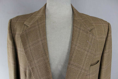 VINTAGE 1970's BRITISH MADE DAKS SIMPSON BROWN CHECKED TERYLENE/WOOL JACKET 40IN