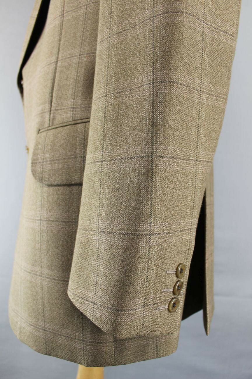 VINTAGE 1970's BRITISH MADE DAKS SIMPSON BROWN CHECKED TERYLENE/WOOL JACKET 40IN