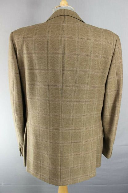 VINTAGE 1970's BRITISH MADE DAKS SIMPSON BROWN CHECKED TERYLENE/WOOL JACKET 40IN