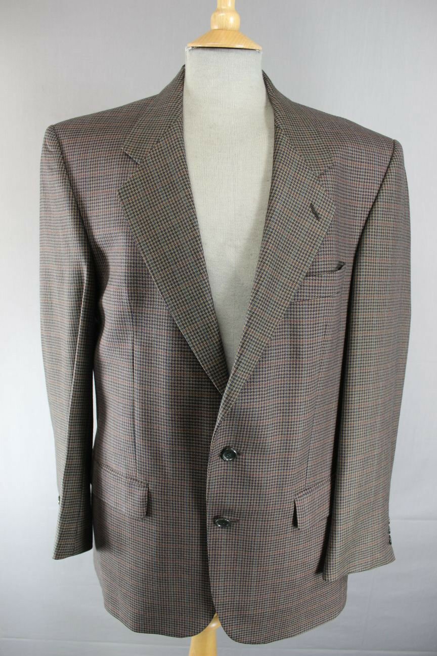 CLASSIC AUSTIN REED BRITISH MADE PURE WOOL CHECKED BROWN JACKET 42 INCH