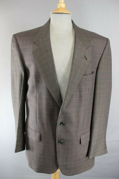 CLASSIC AUSTIN REED BRITISH MADE PURE WOOL CHECKED BROWN JACKET 42 INCH