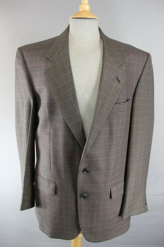 CLASSIC AUSTIN REED BRITISH MADE PURE WOOL CHECKED BROWN JACKET 42 INCH