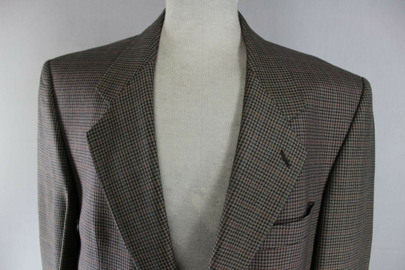 CLASSIC AUSTIN REED BRITISH MADE PURE WOOL CHECKED BROWN JACKET 42 INCH