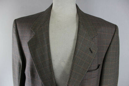 CLASSIC AUSTIN REED BRITISH MADE PURE WOOL CHECKED BROWN JACKET 42 INCH