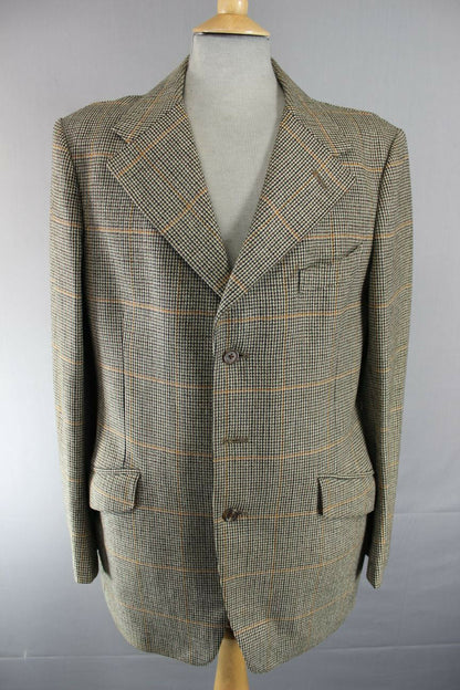CLASSIC VINTAGE 1970s BRITISH MADE BLADEN PURE WOOL CHECKED TWEED JACKET 40 INCH