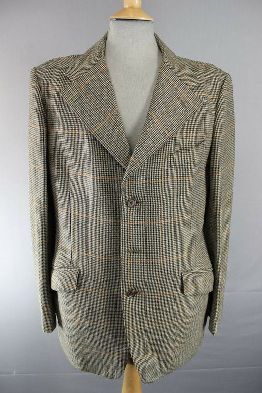 CLASSIC VINTAGE 1970s BRITISH MADE BLADEN PURE WOOL CHECKED TWEED JACKET 40 INCH