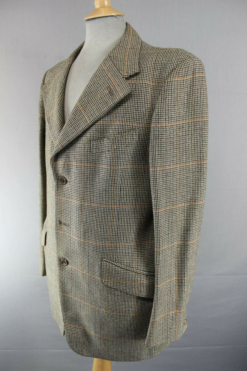 CLASSIC VINTAGE 1970s BRITISH MADE BLADEN PURE WOOL CHECKED TWEED JACKET 40 INCH