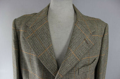 CLASSIC VINTAGE 1970s BRITISH MADE BLADEN PURE WOOL CHECKED TWEED JACKET 40 INCH