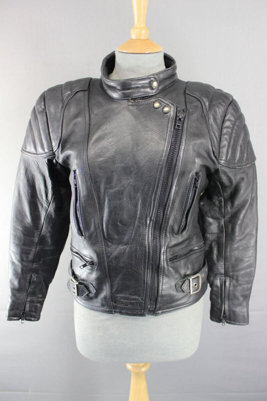 SUPERB QUALITY BLACK LEATHER SPORTEX A5 BIKER JACKET SIZE 14