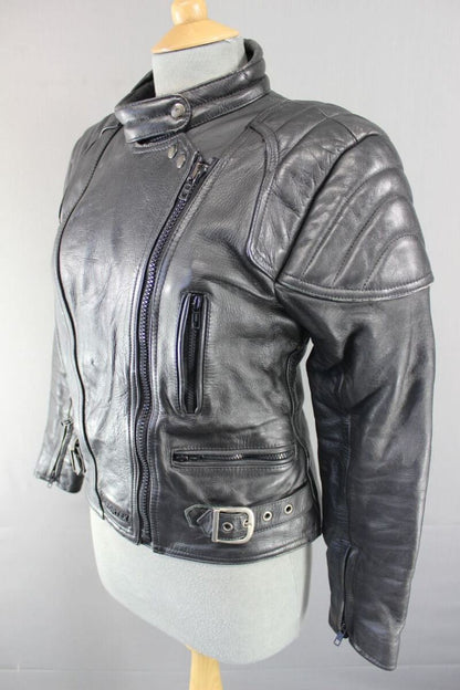 SUPERB QUALITY BLACK LEATHER SPORTEX A5 BIKER JACKET SIZE 14