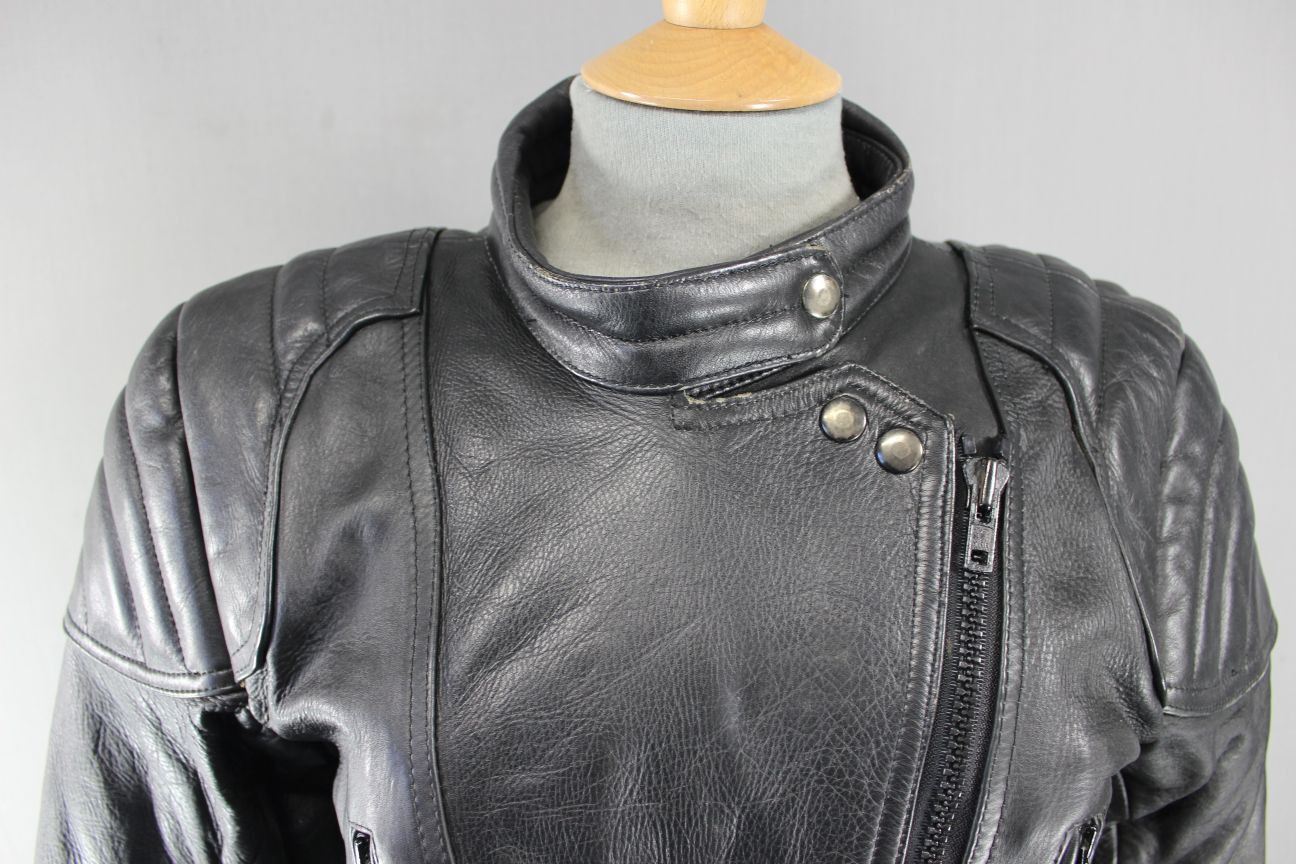 SUPERB QUALITY BLACK LEATHER SPORTEX A5 BIKER JACKET SIZE 14