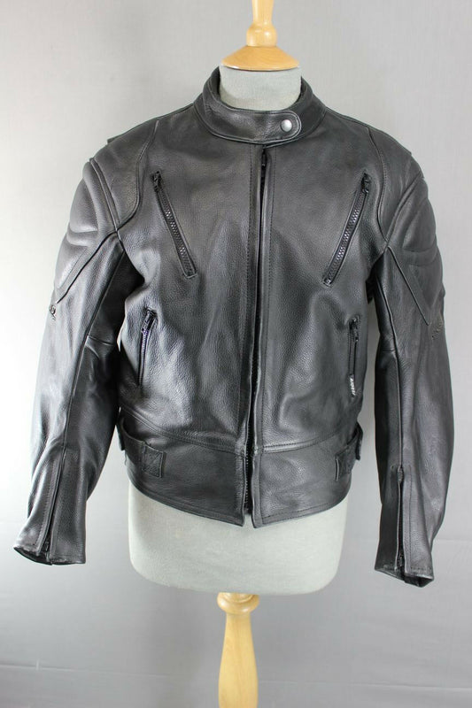 BRITISH DESIGNED & STYLED RIOSSI BLACK COWHIDE LEATHER BIKER JACKET SIZE 14