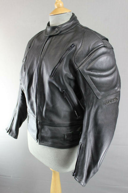 BRITISH DESIGNED & STYLED RIOSSI BLACK COWHIDE LEATHER BIKER JACKET SIZE 14