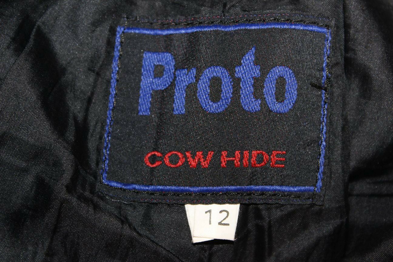 PROTO BLACK COWHIDE LEATHER BIKER TROUSERS SIZE 12: WAIST 28 IN/INSIDE LEG 29 IN