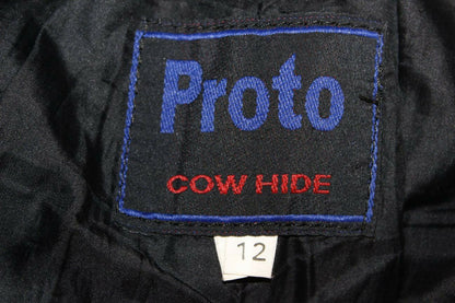PROTO BLACK COWHIDE LEATHER BIKER TROUSERS SIZE 12: WAIST 28 IN/INSIDE LEG 29 IN