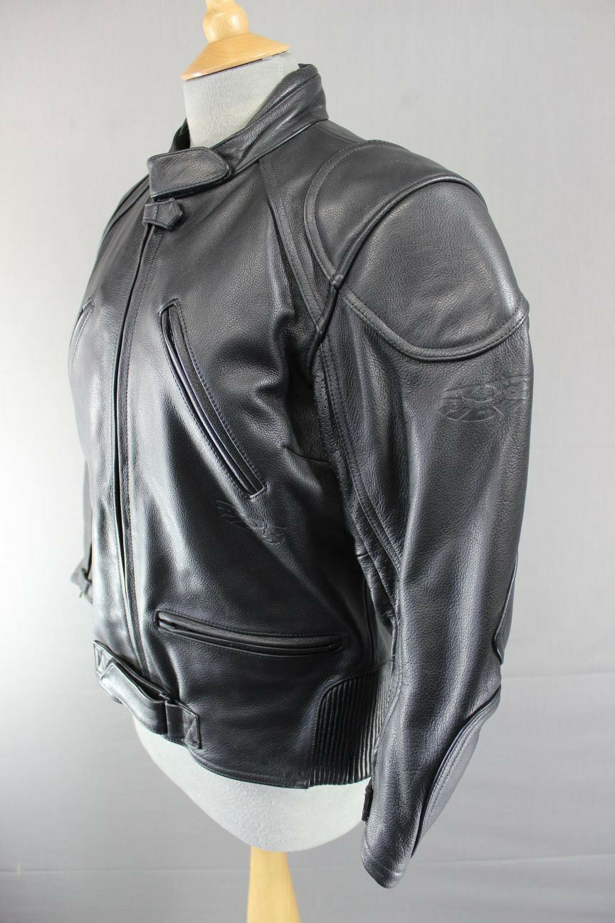 CLASSIC BLACK LEATHER RIDER BIKER JACKET SIZE 14