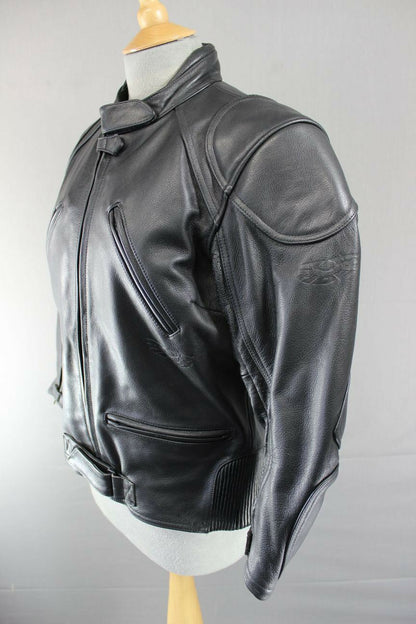 CLASSIC BLACK LEATHER RIDER BIKER JACKET SIZE 14