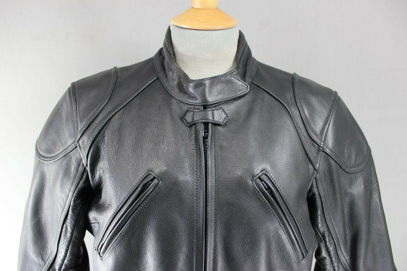CLASSIC BLACK LEATHER RIDER BIKER JACKET SIZE 14