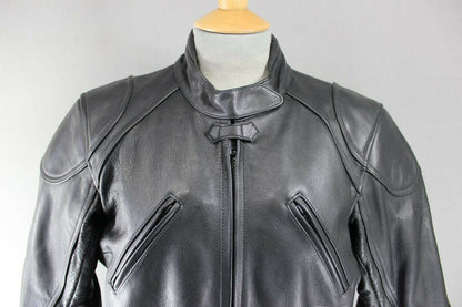 CLASSIC BLACK LEATHER RIDER BIKER JACKET SIZE 14