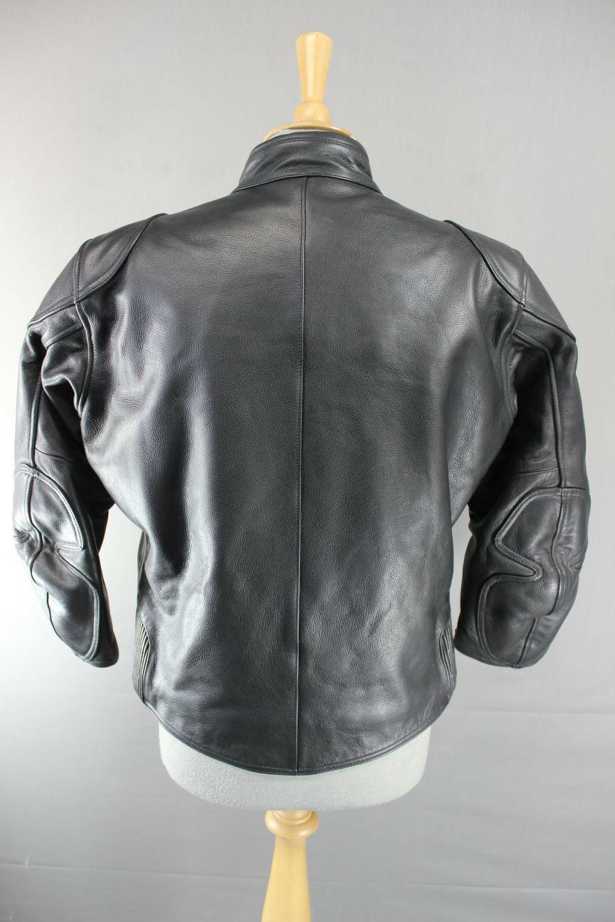 CLASSIC BLACK LEATHER RIDER BIKER JACKET SIZE 14