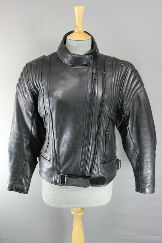 CLASSIC BLACK COWHIDE LEATHER BIKER JACKET SIZE 12