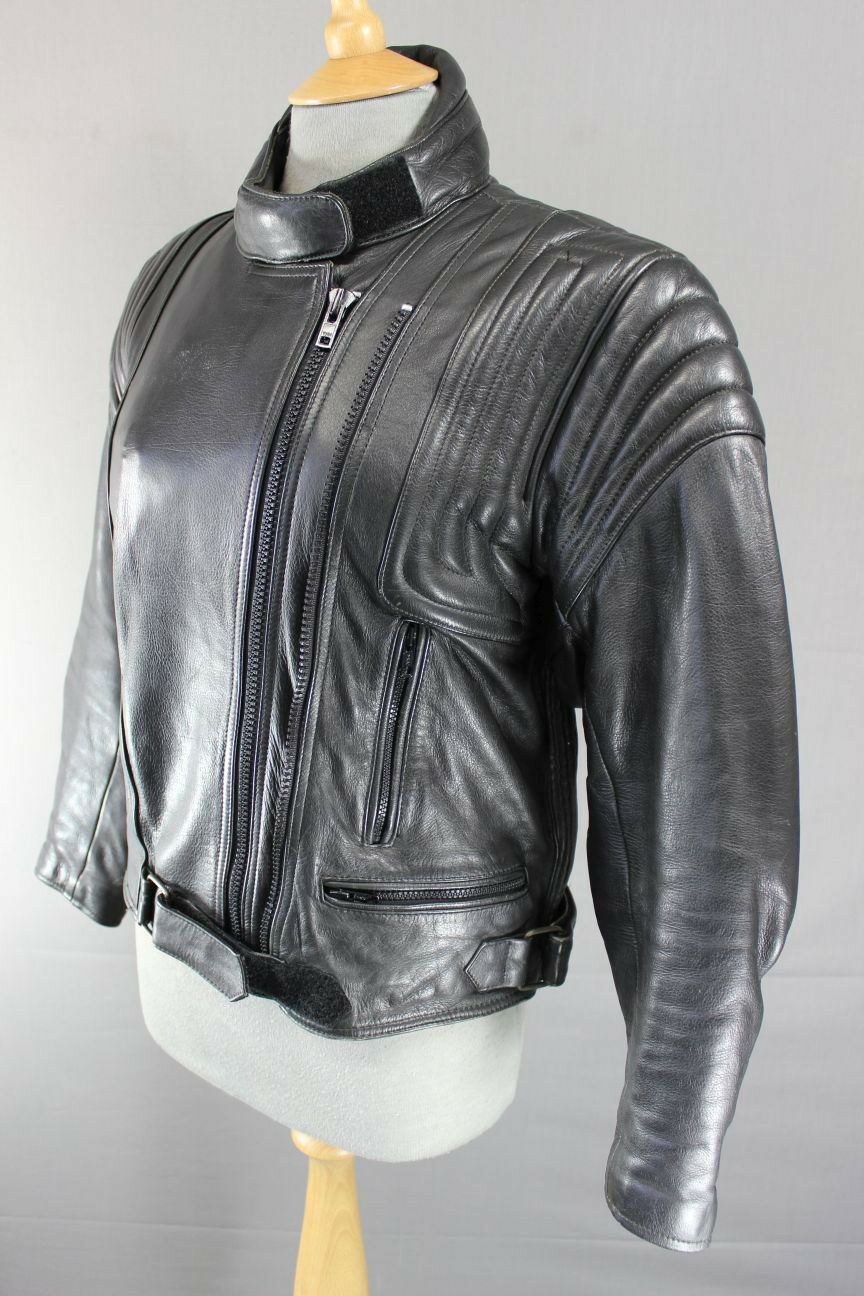 CLASSIC BLACK COWHIDE LEATHER BIKER JACKET SIZE 12