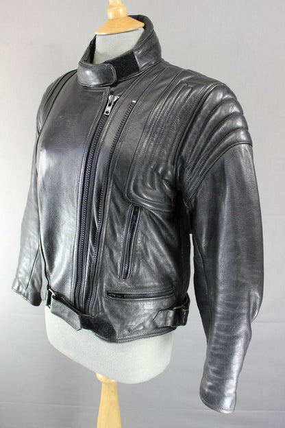 CLASSIC BLACK COWHIDE LEATHER BIKER JACKET SIZE 12