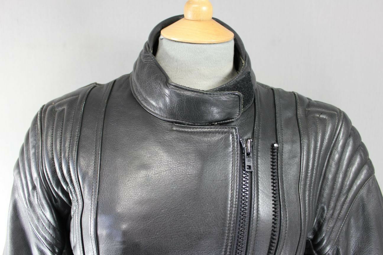 CLASSIC BLACK COWHIDE LEATHER BIKER JACKET SIZE 12