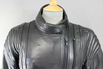 CLASSIC BLACK COWHIDE LEATHER BIKER JACKET SIZE 12