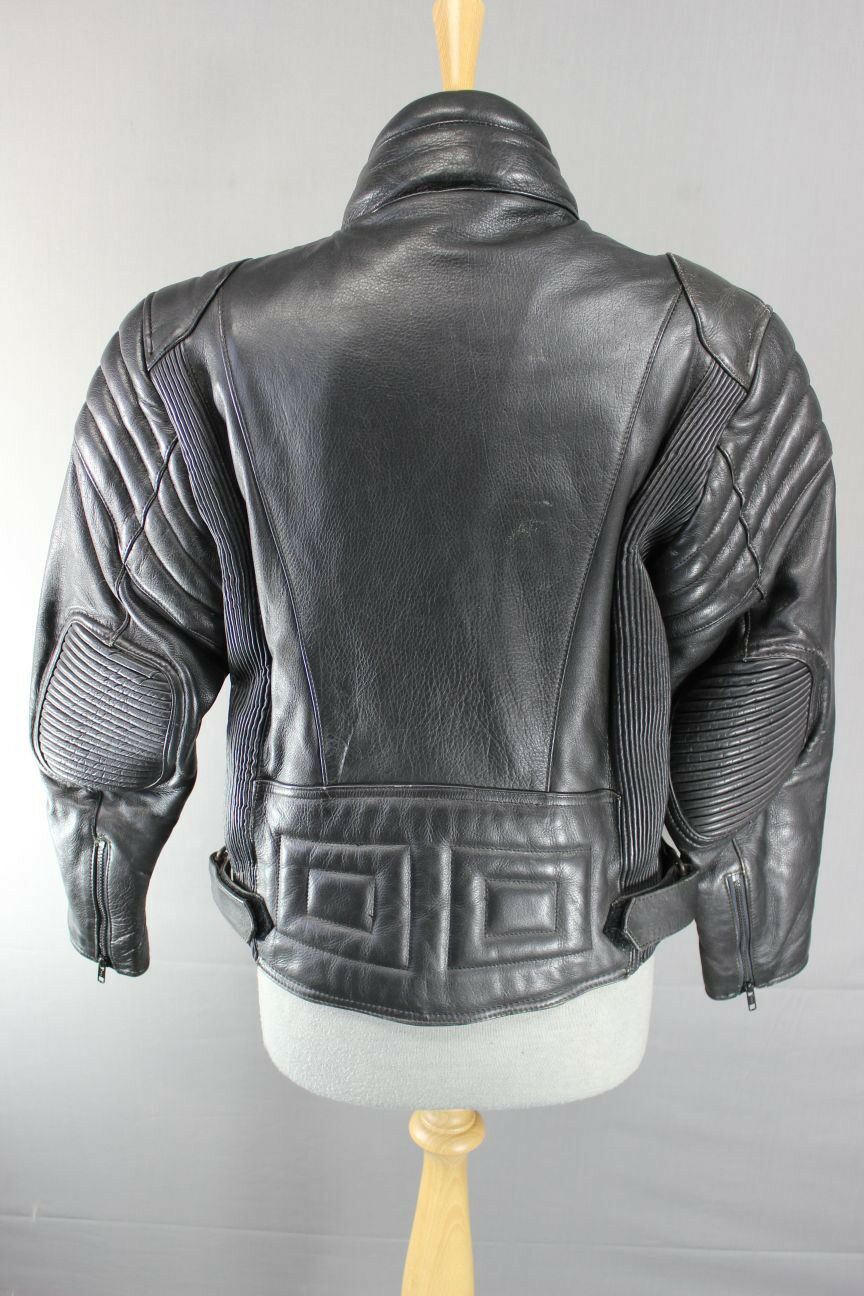 CLASSIC BLACK COWHIDE LEATHER BIKER JACKET SIZE 12
