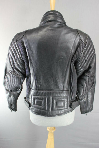 CLASSIC BLACK COWHIDE LEATHER BIKER JACKET SIZE 12