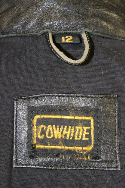 CLASSIC BLACK COWHIDE LEATHER BIKER JACKET SIZE 12