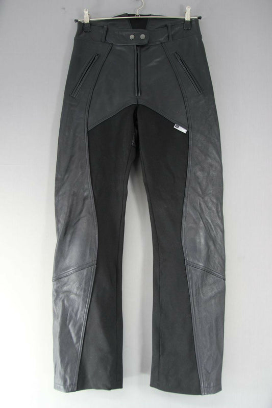 RACER LEATHER BIKER TROUSERS + CE KNEE PROTECTORS: WAIST 30 IN/INSIDE LEG 32 IN