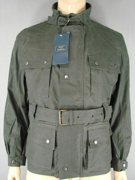 NEW WITH TAGS ROYAL PADDOCK BELTED OLIVE WAXED PURE COTTON JACKETS-S/M/L/XL/XXL