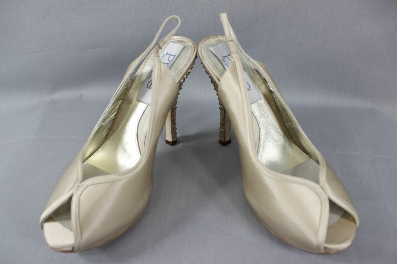 BNIB DIANE HASSALL 'PURE' CHAMPAGNE SILK DIAMONTE HEELED BRIDAL SHOES:SIZES2-7.5