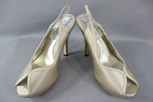 BNIB DIANE HASSALL 'PURE' CHAMPAGNE SILK DIAMONTE HEELED BRIDAL SHOES:SIZES2-7.5