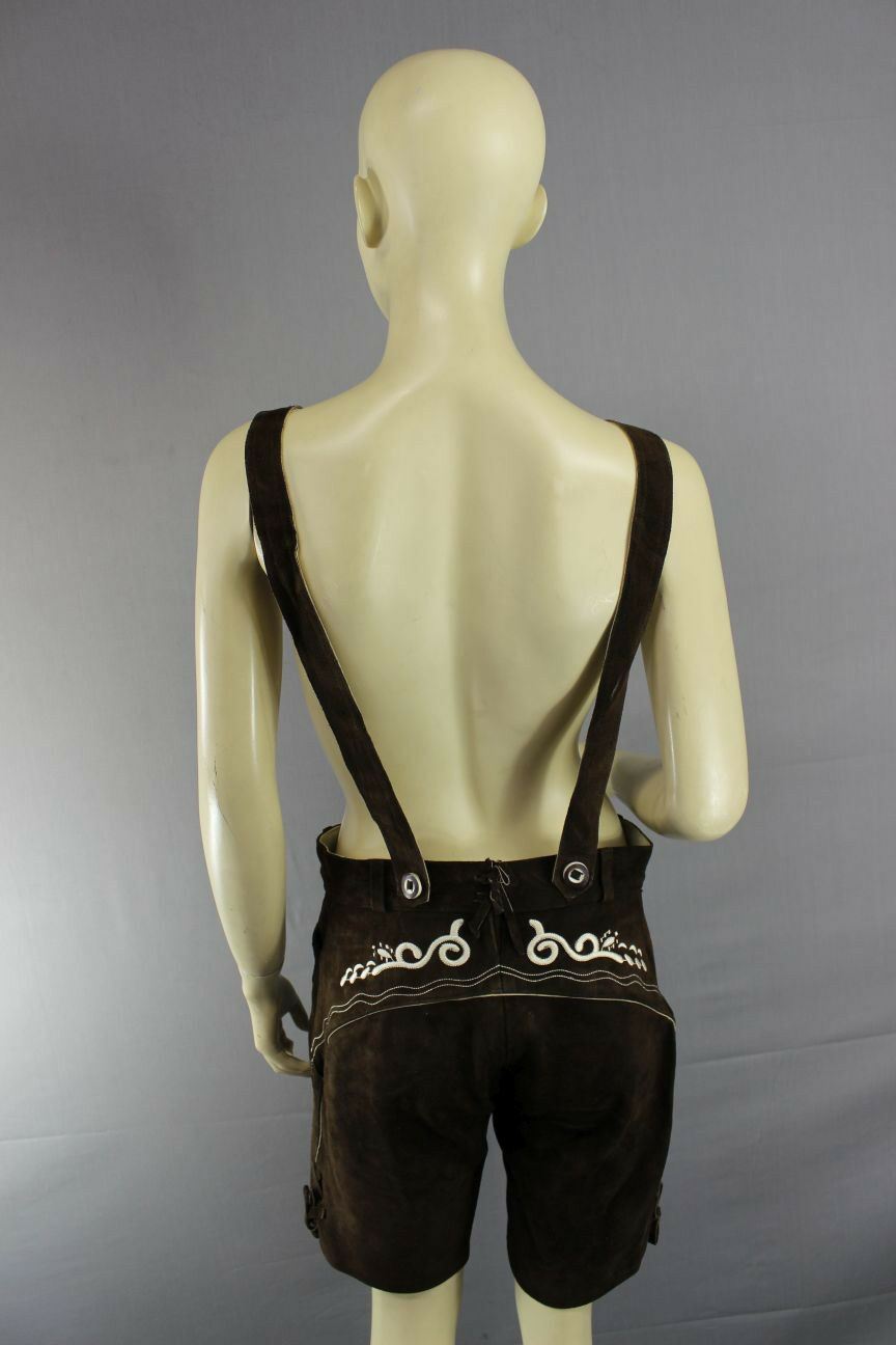 WOMENS GERMAN BAVARIAN OKTOBERFEST EMBROIDERED DK BROWN SUEDE LEATHER LEDERHOSEN