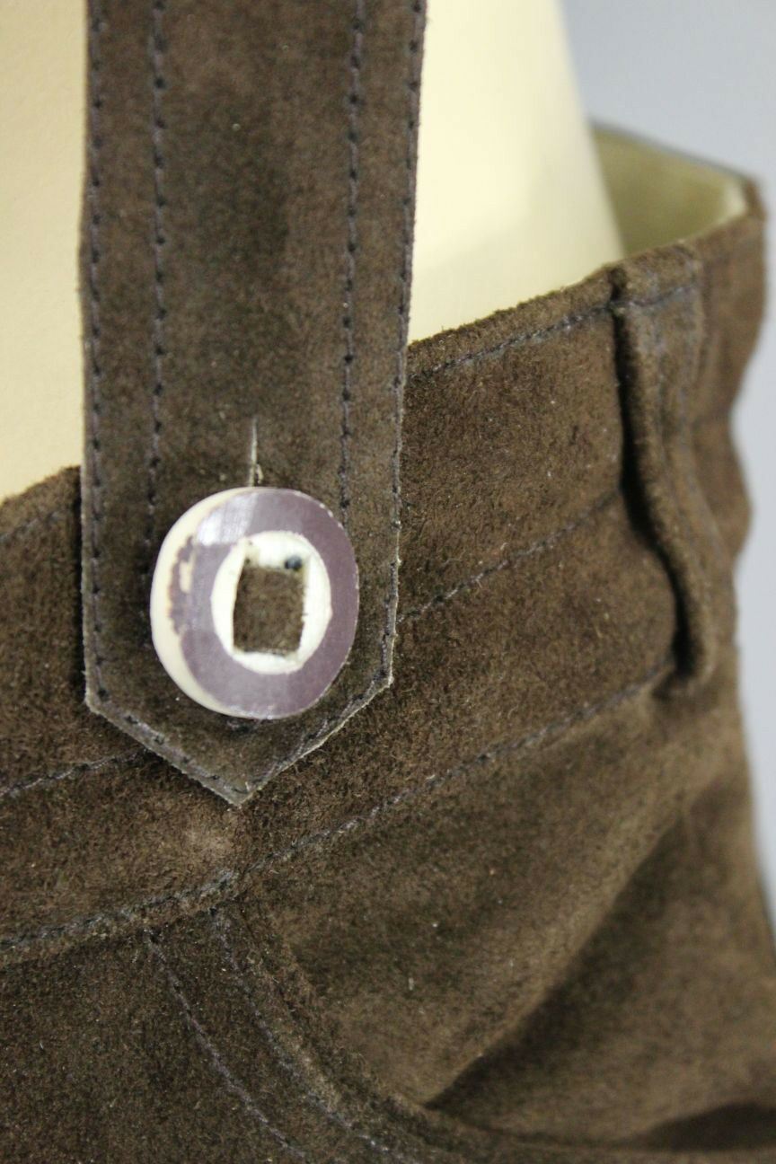 WOMENS GERMAN BAVARIAN OKTOBERFEST EMBROIDERED DK BROWN SUEDE LEATHER LEDERHOSEN