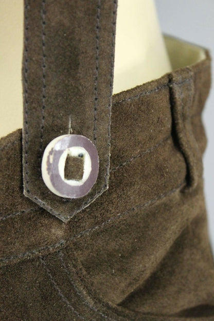 WOMENS GERMAN BAVARIAN OKTOBERFEST EMBROIDERED DK BROWN SUEDE LEATHER LEDERHOSEN