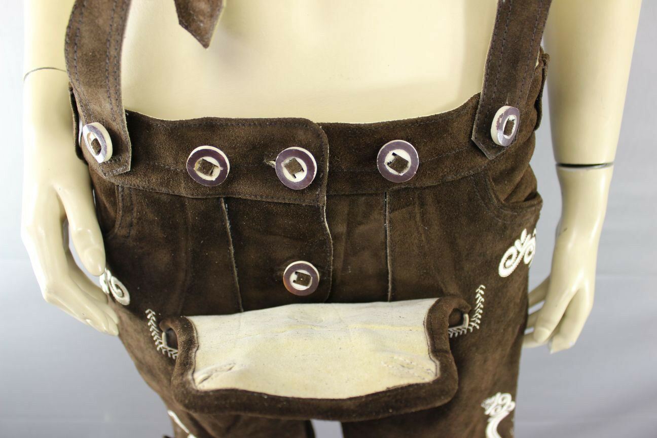 WOMENS GERMAN BAVARIAN OKTOBERFEST EMBROIDERED DK BROWN SUEDE LEATHER LEDERHOSEN