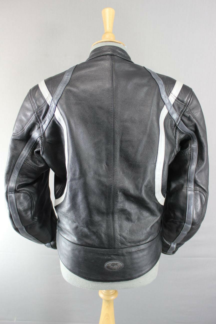 CLASSIC BUFFALO BLACK, SILVER & GREY LEATHER BIKER JACKET 38 INCH