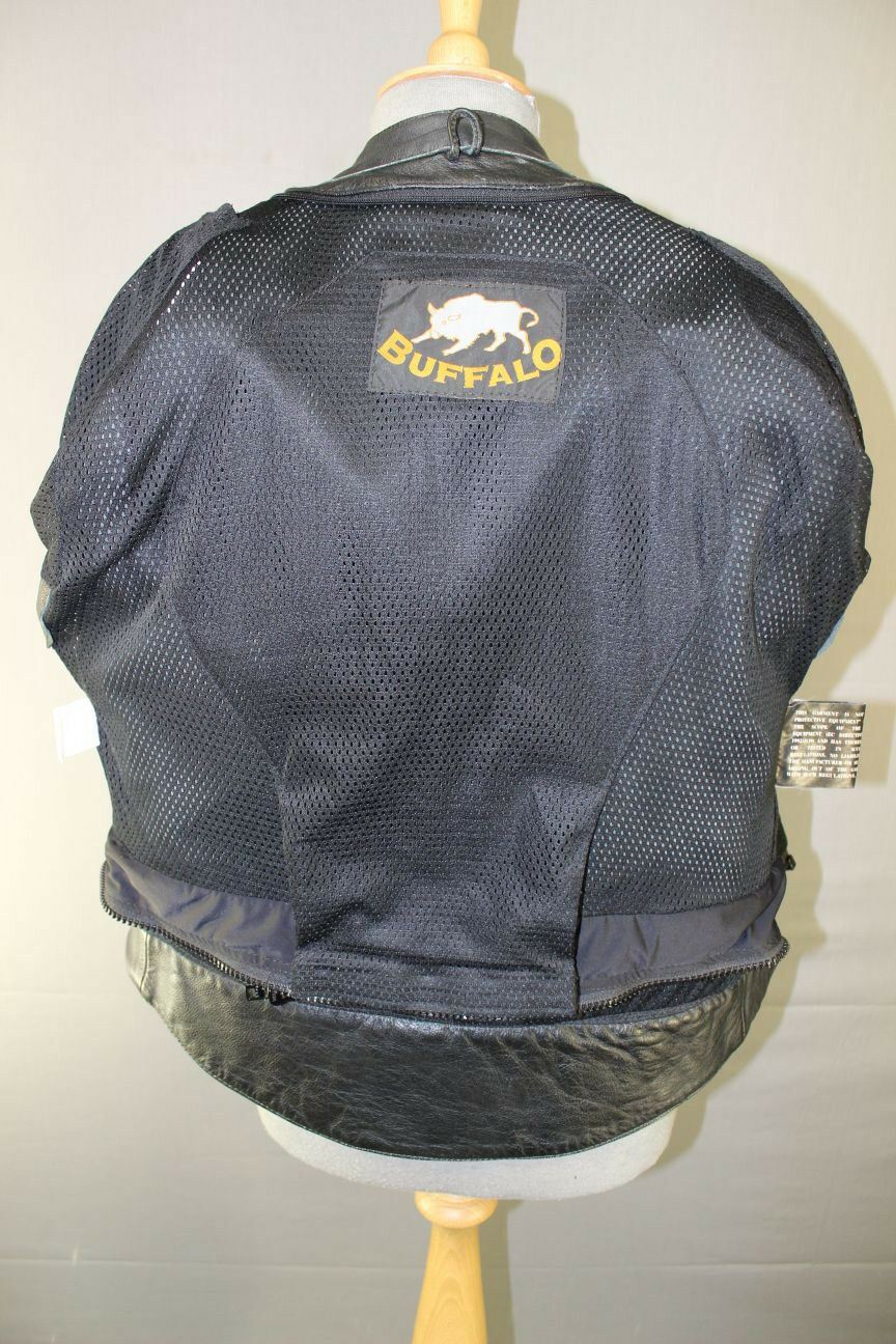 CLASSIC BUFFALO BLACK, SILVER & GREY LEATHER BIKER JACKET 38 INCH