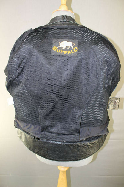 CLASSIC BUFFALO BLACK, SILVER & GREY LEATHER BIKER JACKET 38 INCH