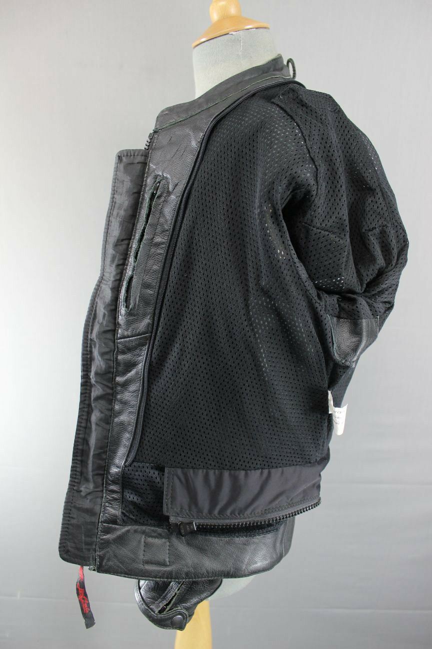 CLASSIC BUFFALO BLACK, SILVER & GREY LEATHER BIKER JACKET 38 INCH