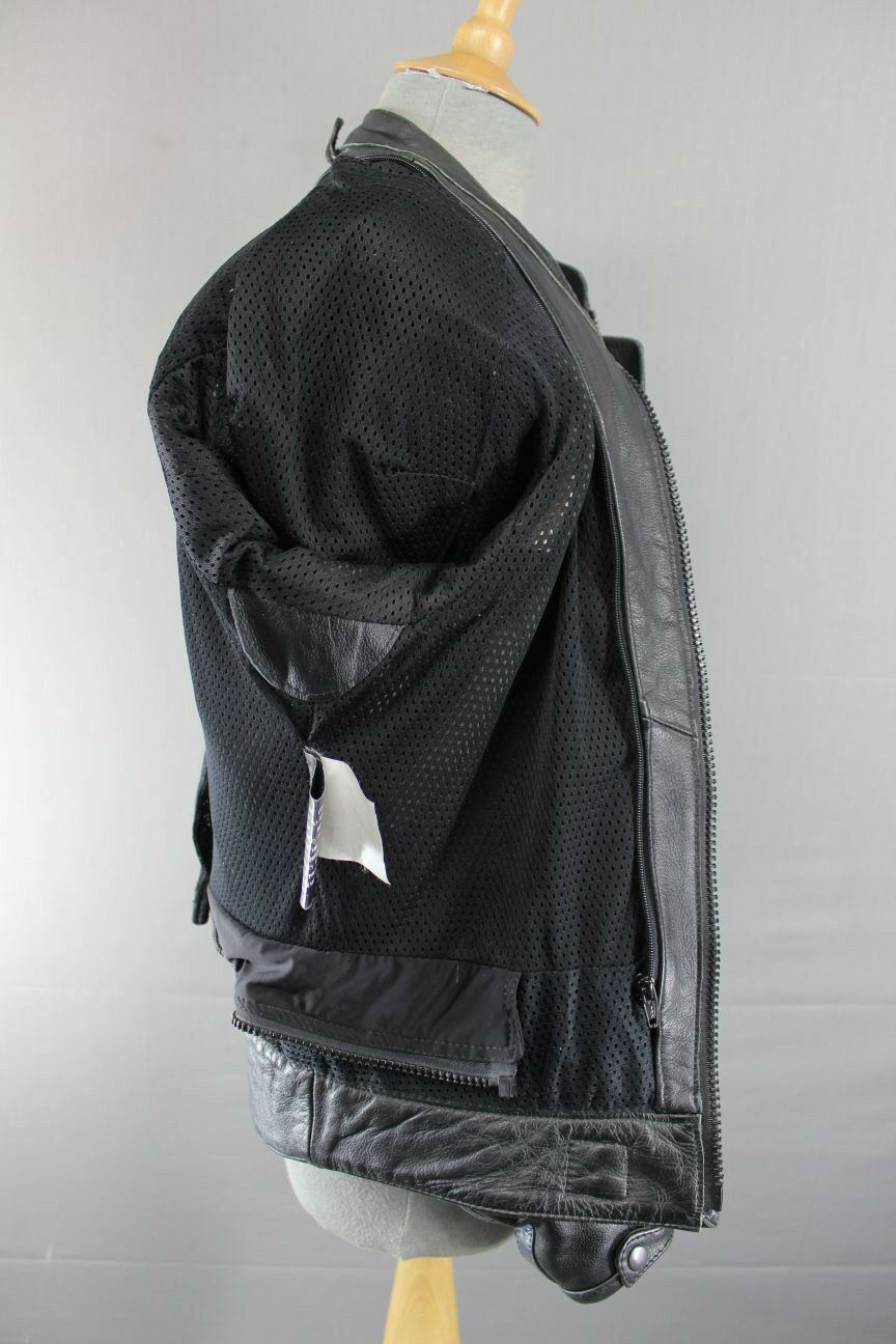 CLASSIC BUFFALO BLACK, SILVER & GREY LEATHER BIKER JACKET 38 INCH