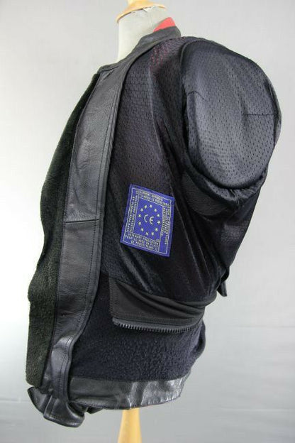 IXS BLACK & RED LEATHER BIKER JACKET WITH REMOVABLE CE PROTECTORS 40 INCH